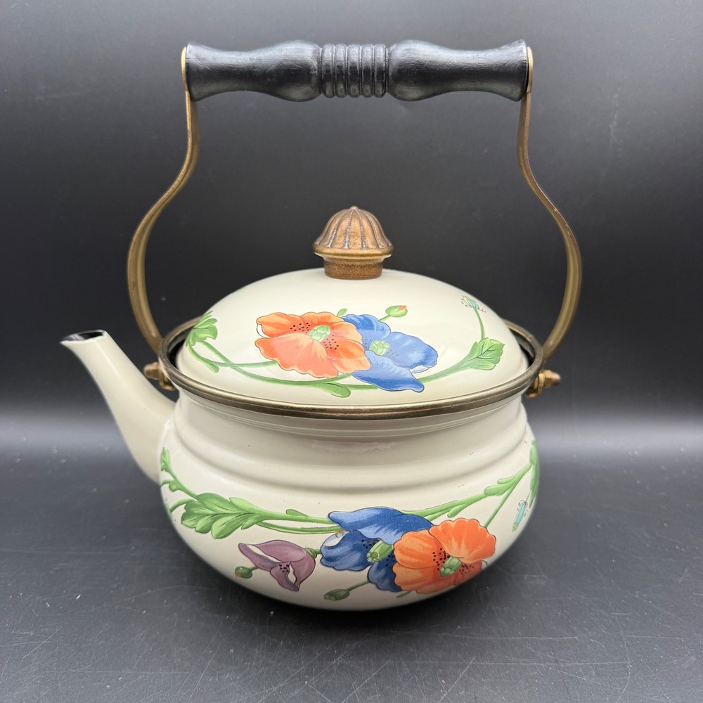 Vtg Villeroy & Boch Amapola Tea Kettle Enamel Asta West Germany Floral